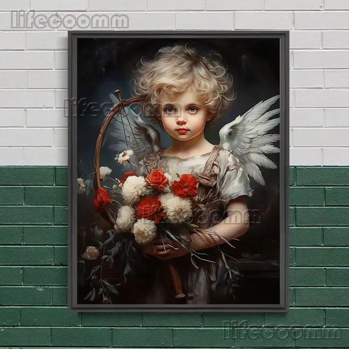 Art mural d'ange romantique imprimé cupidon pour la saint-valentin