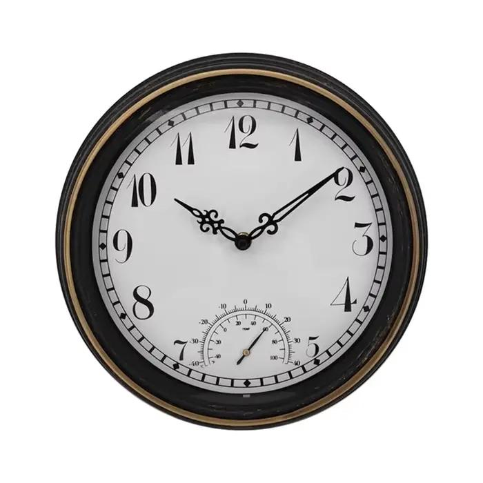 Horloge murale extérieure étanche avec thermomètre IP44 horloge de décoration de jardin ronde Vintage 12 pouces horloge extérieure-ABXK
