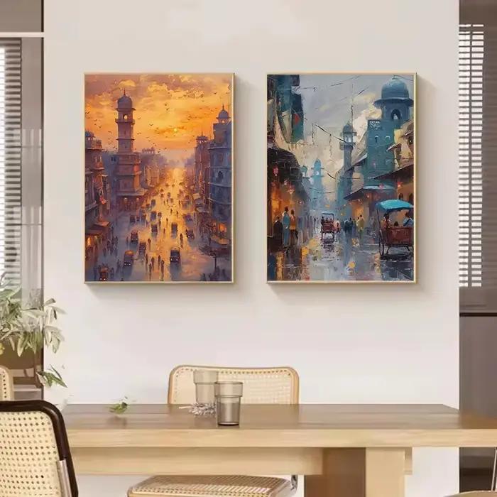 Affiche de voyage sur toile, paysage urbain pakistanais, Karachi, Lahore, vie quotidienne, marché, ville ancienne, peinture murale, images d'art, décoration intérieure