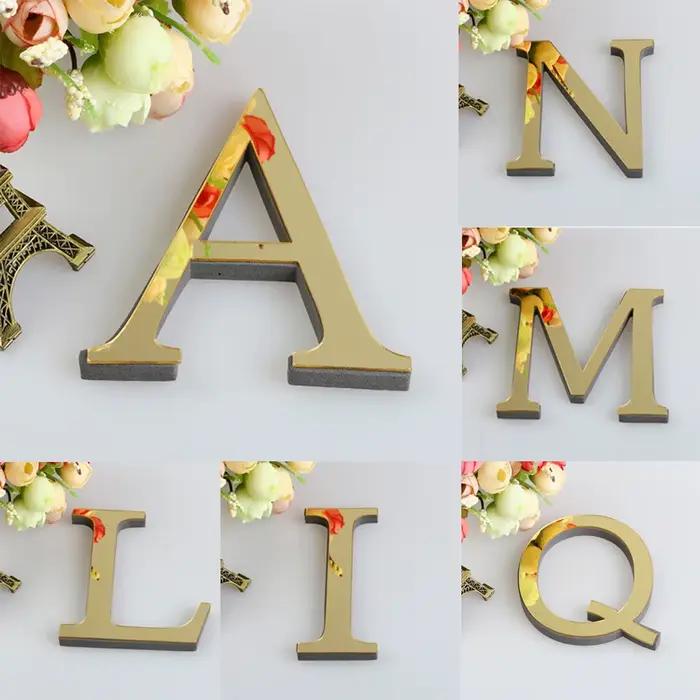 Autocollant mural miroir avec lettres anglaises 3D