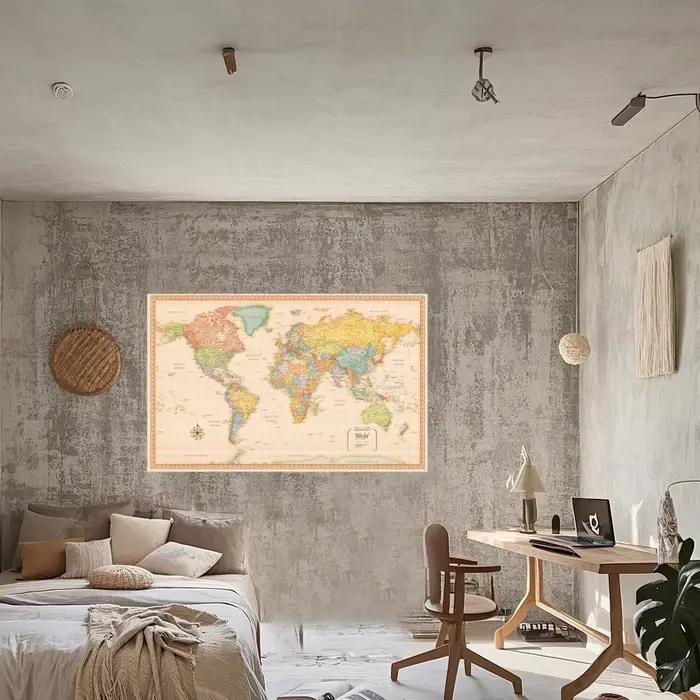 Affiche rétro de la carte du monde