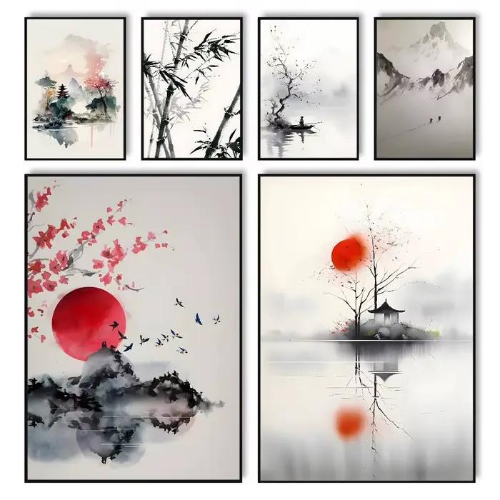 Affiche de peinture à l'encre de paysage Simple