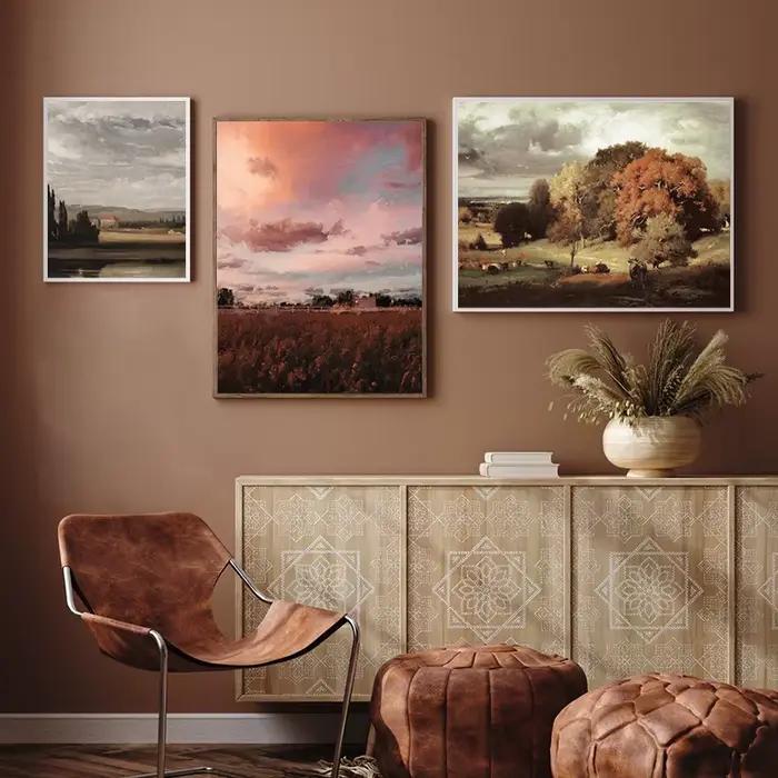 Toile de peinture à l'huile de paysage de ferme Vintage d'automne
