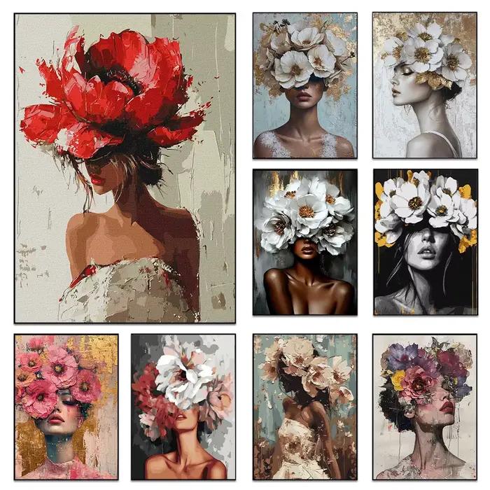 Affiche imprimée de portrait de femme à fleurs