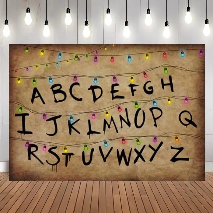 S-stranger-Thingsed affiche à l'envers Alphabet mur toile de fond lumières de noël Photo stand fond enfants fête d'anniversaire décor