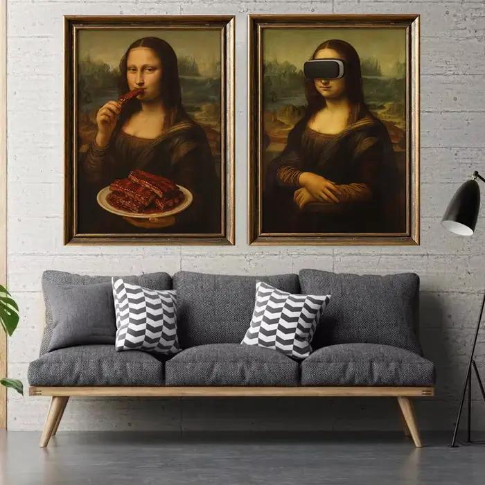 Da Vinci chef-d 'œuvre parodie Mona Lisa affiche Renaissance Portrait drôle toile peinture mur Art pour salon décor à la maison