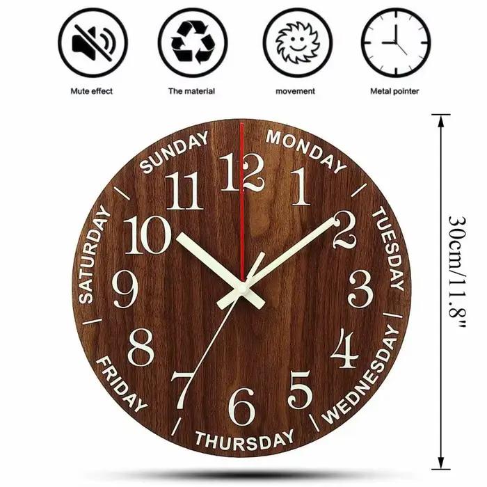 Horloge murale lumineuse 12 pouces en bois