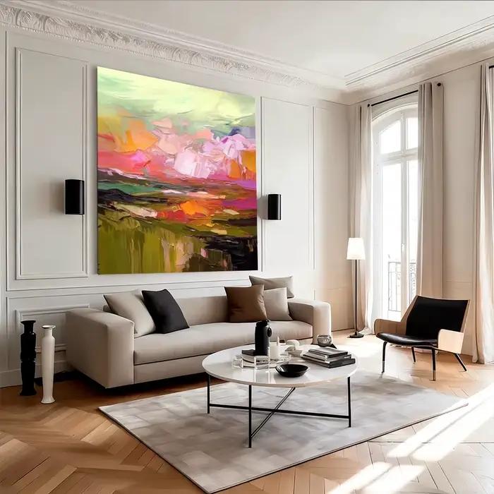 Peinture à l'huile sur toile de ligne abstraite peinte à la main moderne-art mural de lignes bleues créatives pour décor de salon