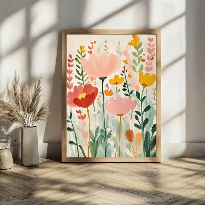 Art mural botanique de fleurs abstraites lumineuses