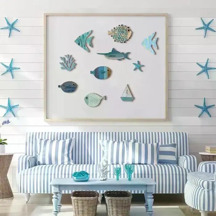 Décoration murale de poisson en bois suspendue