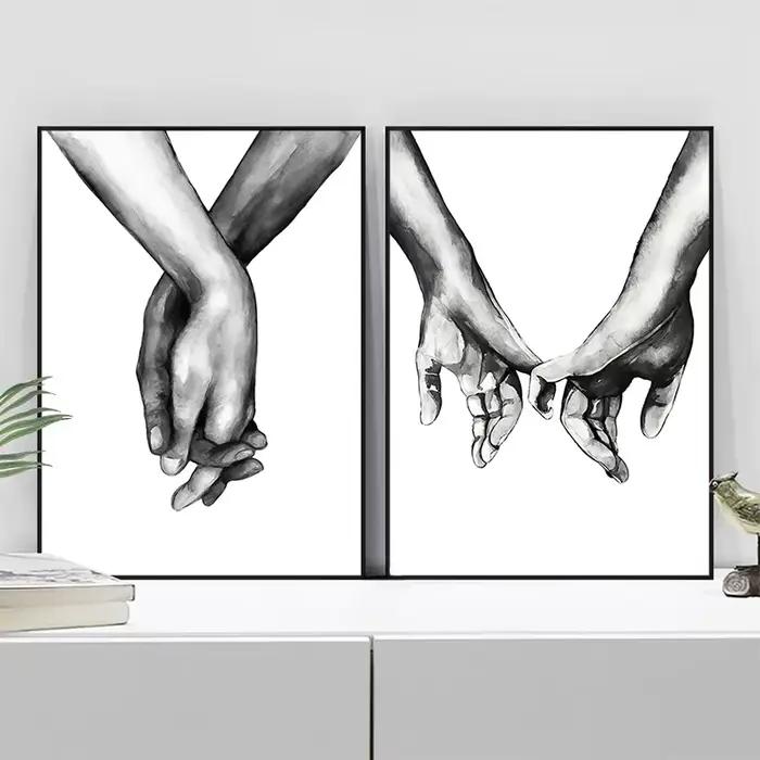 Peinture sur toile nordique minimaliste noir blanc femme Sexy épaule romantique baiser citations amoureux affiches à main et imprimés décor de chambre