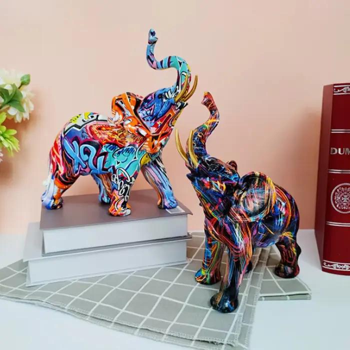 Décor à la maison peinture nordique Graffiti éléphant Sculpture Figurine Art