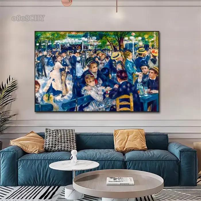 Auguste Renoir et Claude Monet Portrait œuvres d'art imprime affiches toile peintures danse à Le Moulin mur Art photo décor à la maison