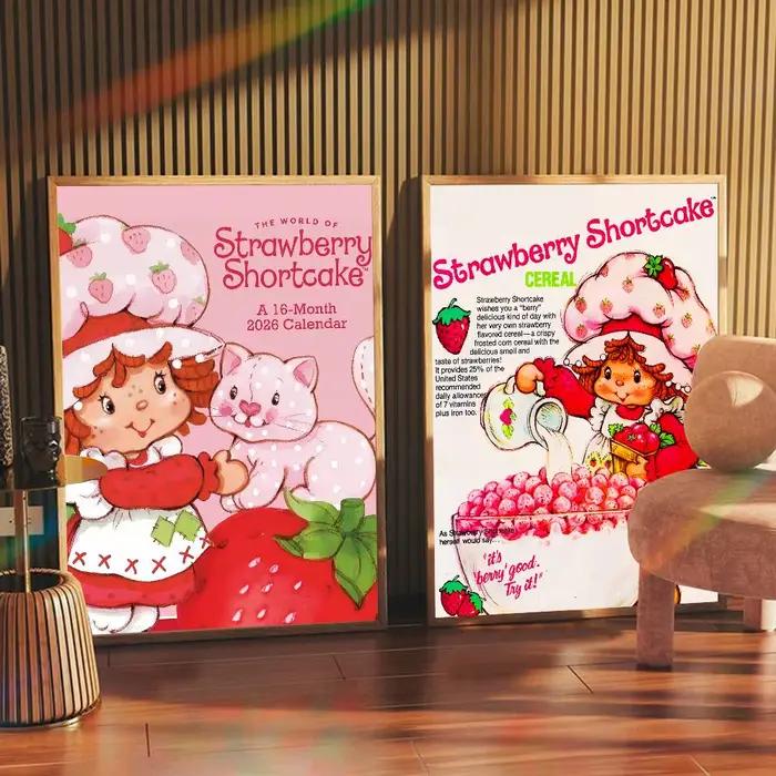 Affiches collantes de film de raccourci aux fraises de dessin animé