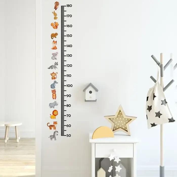 Tableau de croissance des animaux pour enfants, autocollants muraux, Lion mignon, lapin, forêt, mesure de la hauteur, règle pour enfants, décoration de chambre d'enfant
