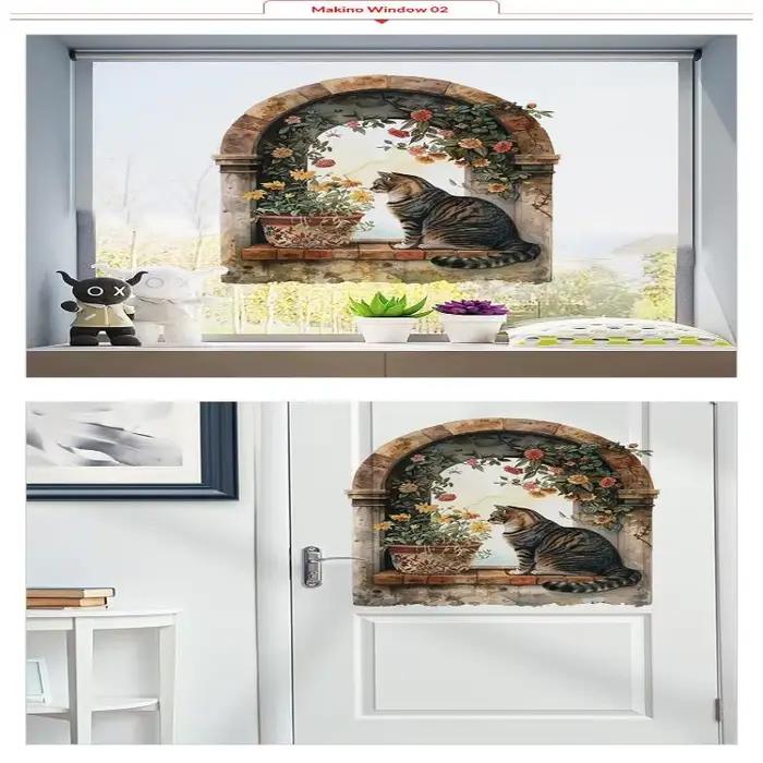 Autocollants muraux en PVC 2D avec impression de paysage de fenêtre