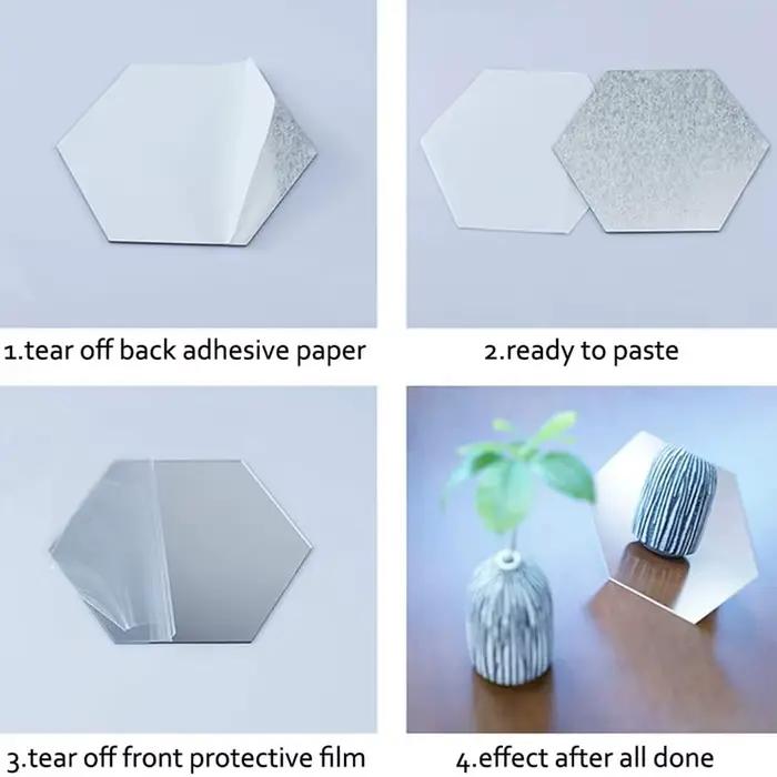 Autocollant mural miroir hexagonal 3D