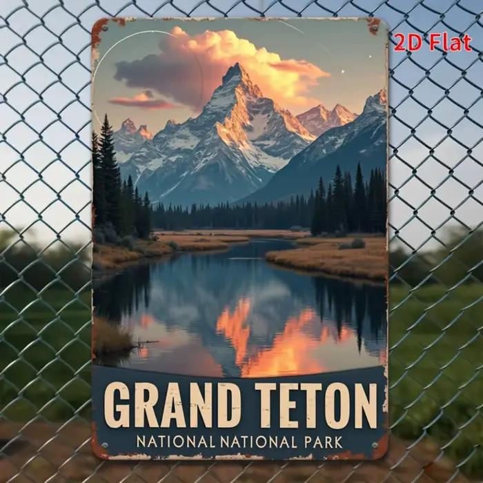 Affiche murale en métal du parc national de Grand Teton - Décoration vintage avec scène de montagne