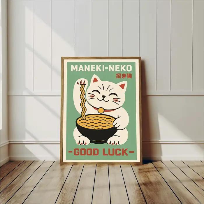 Affiche de chat mignon de style japonais