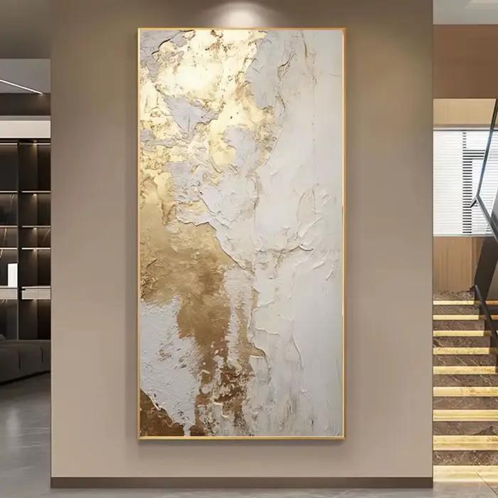 Art mural moderne sans cadre – Affiche en toile à texture de marbre blanc et doré pour salon