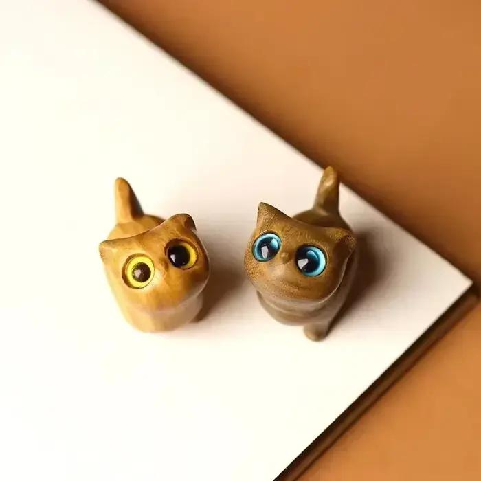 Charmante Figurine de chaton en bois