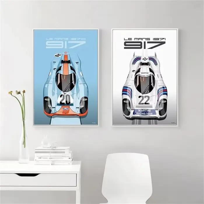 Art mural Pop moderne Le Mans 24 heures 1971 917K Martini Racing Team voitures HD toile affiche impression maison chambre salon décor