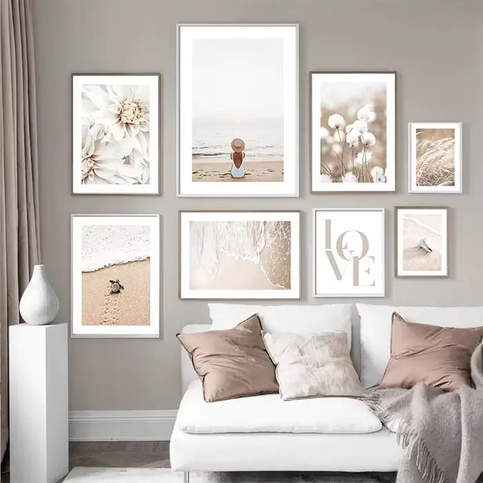 Toile d'images murales de paysage d'herbe de fleur Beige