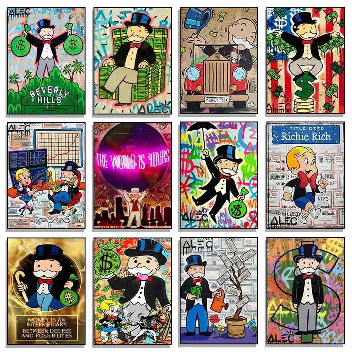 Mode Alec monopole millionnaire argent toile peinture moderne rue Graffiti affiche murale imprime chambre cadeaux maison photos décor