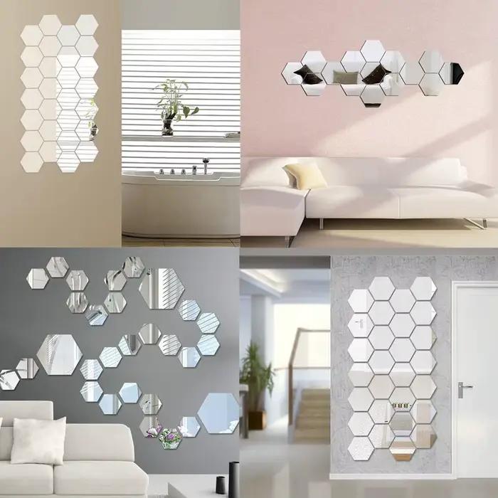 Autocollant mural miroir hexagonal 3D