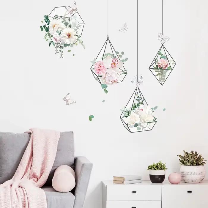 Autocollant Mural panier suspendu fleurs fraîches
