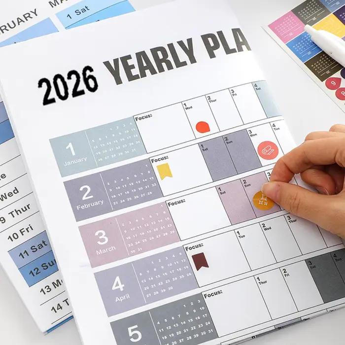 Affiche de calendrier mural annuel 2026 avec autocollants