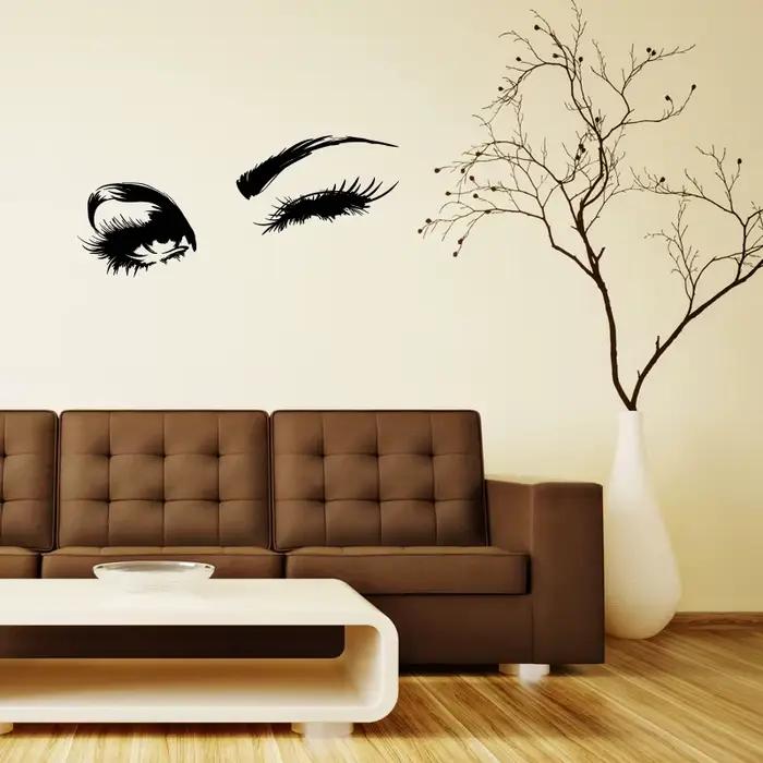 Autocollants Muraux Yeux Charmants et Cils Éblouissants Décoration Murale Vinyle Adhésif Stickers Design Intérieur Chambre