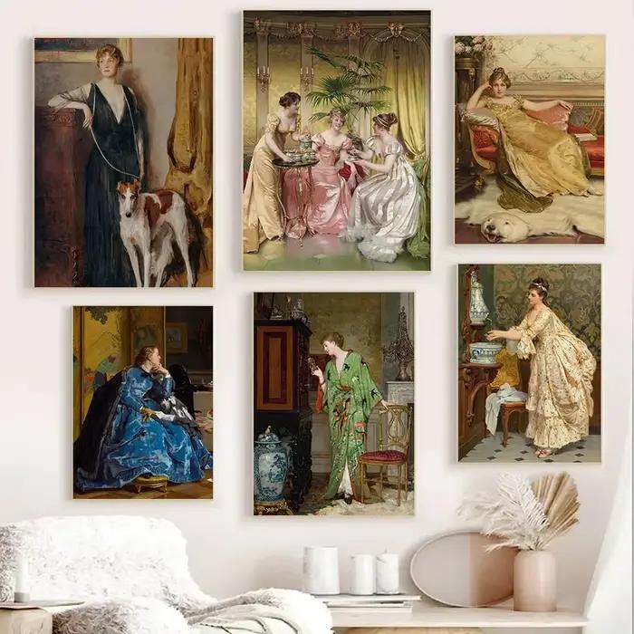 Peinture sur toile, portrait de femmes de la Renaissance, art rétro, impressions classiques victoriennes, art mural, tableau pour le salon, décoration murale pour la maison