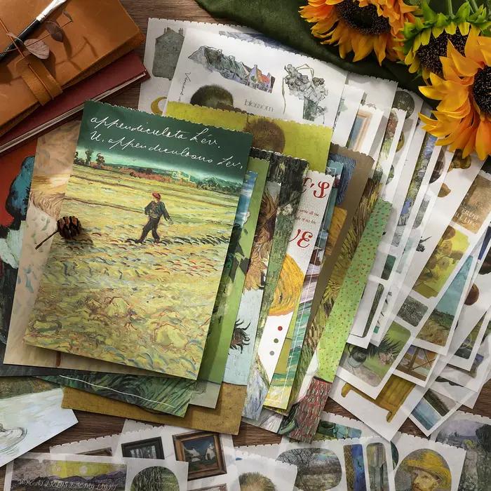 Livre d'autocollants Washi esthétiques Van Gogh Impression, 50 pièces, fournitures d'art classique pour la décoration de carnets et albums