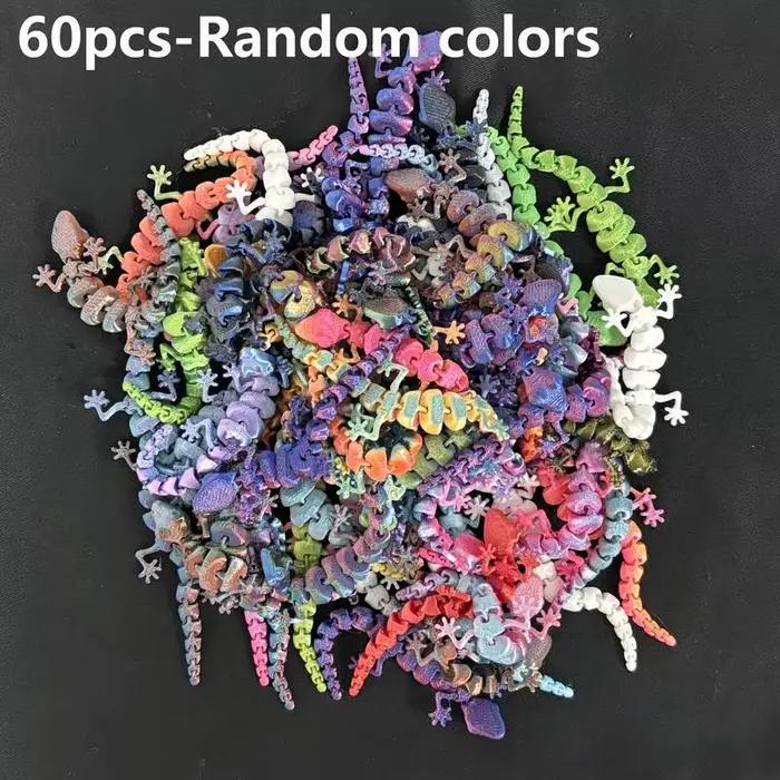 60 décorations murales 3D colorées en forme de gecko - Ornements imprimés pour la décoration de la maison et cadeaux de fêtes - Couleurs aléatoires