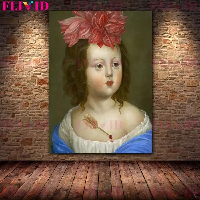 Adolescent portant des couronnes de fleurs victorien Vintage mur Art toile peinture nonne avec Bouquet Art abstrait affiche imprimer décor à la maison