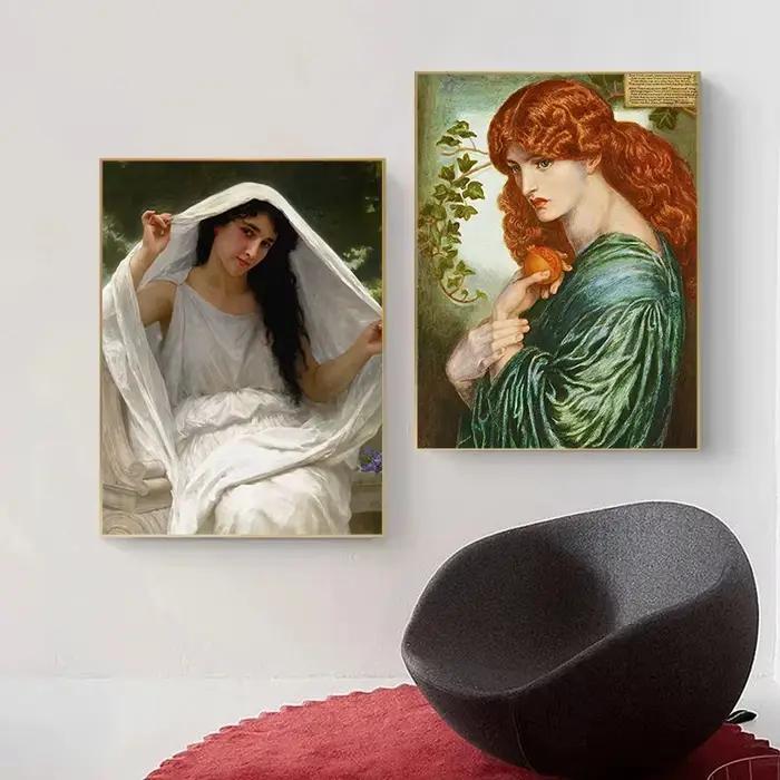 Paysage de jardin de printemps paisible et élégant avec Portrait de filles, affiches d'art, peinture à l'huile sur toile imprimée, galeries de musée, décor mural