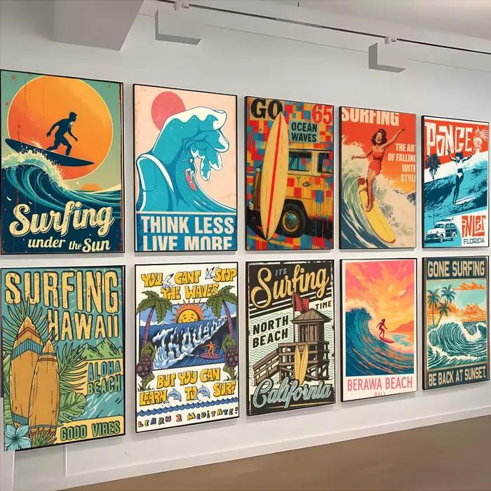 Affiche rétro de surf pour la plage et l'été