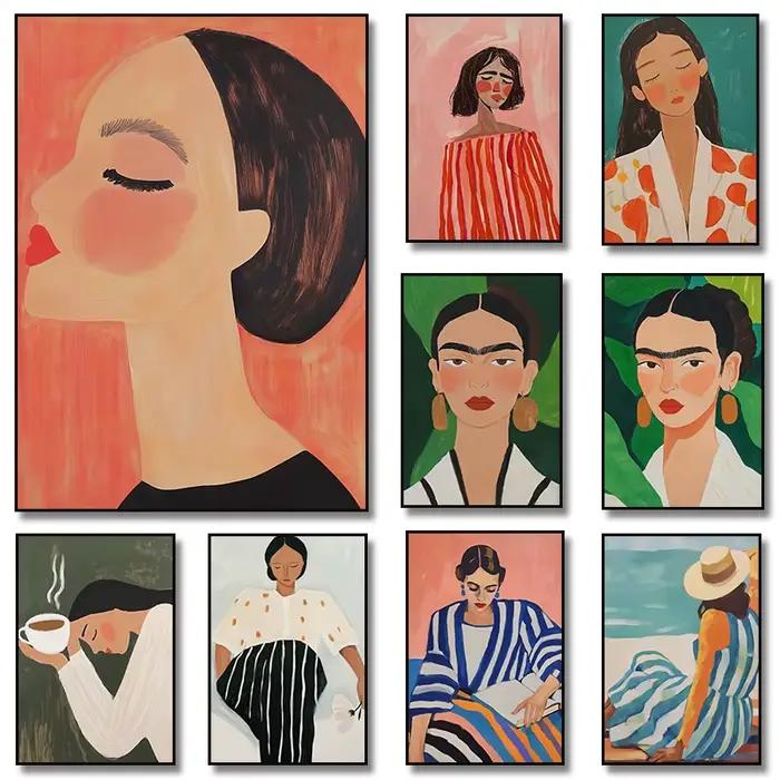 Peinture sur toile représentant une femme lisant sur la plage
