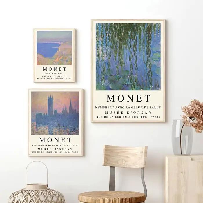 Affiche vintage de paysage abstrait de montagne et de rivière de Claude Monet