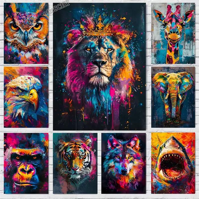 Animaux abstraits chat Lion Graffiti Art toile peinture coloré Animal mur Art affiche imprime photos Cuadros salon décor