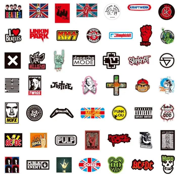 100 autocollants de groupe de rock and roll