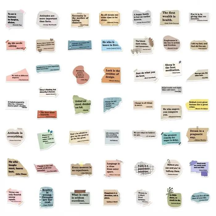 50 pièces autocollants inspirants citations célèbres-autocollants de texte imperméables pour cahiers