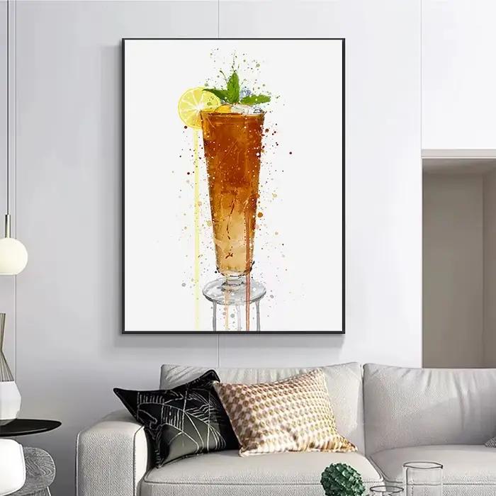 Affiche d'interconnexion de verre à vin rouge, flûte à champagne cocktail, peinture sur toile, art mural, image, bars et cuisine, décoration d'intérieur