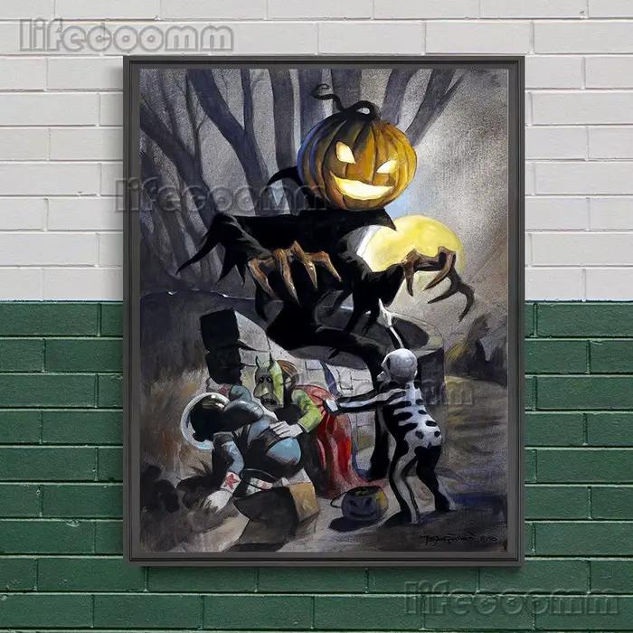 « Trick Or Treat » L'Eerie et Terrifiant Halloween mur Art toile impression enfants qui souhaitent bonbons