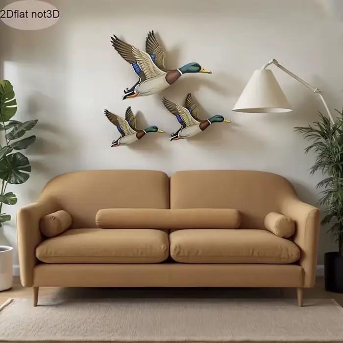 Décoration murale en bois de canard colvert (3 pièces)
