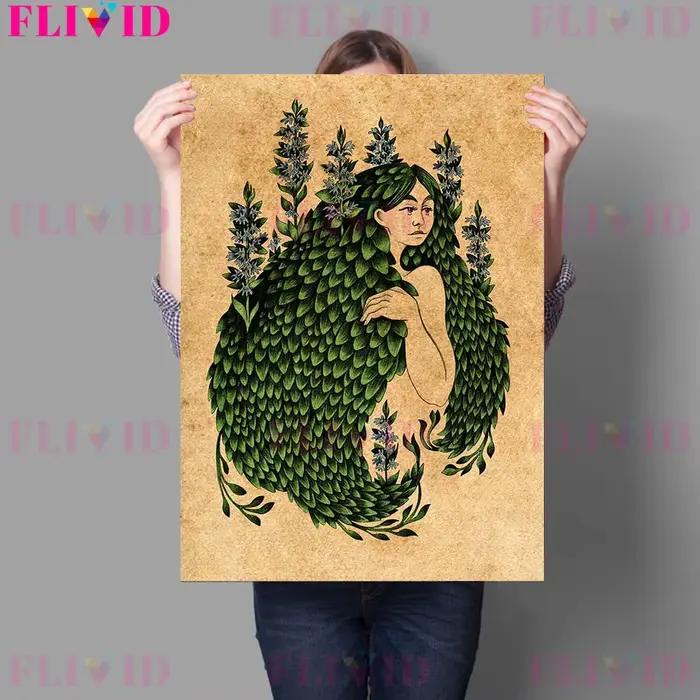 Toile d'art murale Vintage avec plante et fleur pour fille