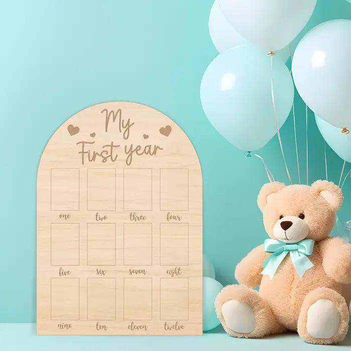 Tableau photo du premier an pour bébé - Présentoir de jalon en bois 30 x 42