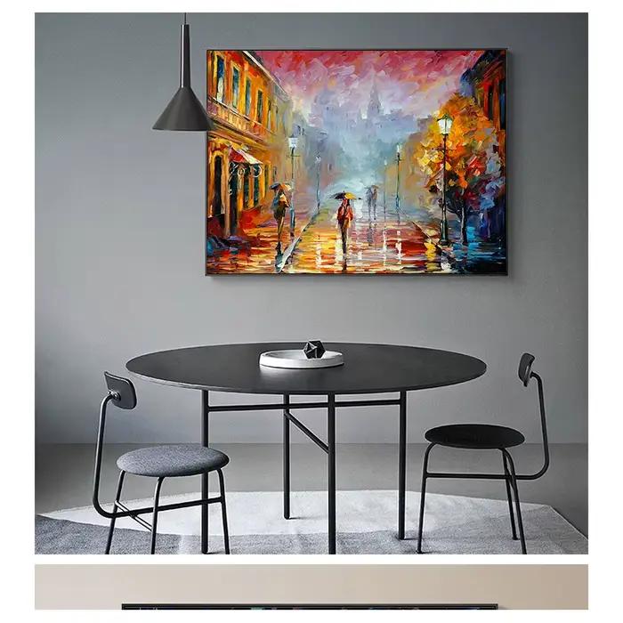 Affiche de paysage de rue de jour de pluie de couple