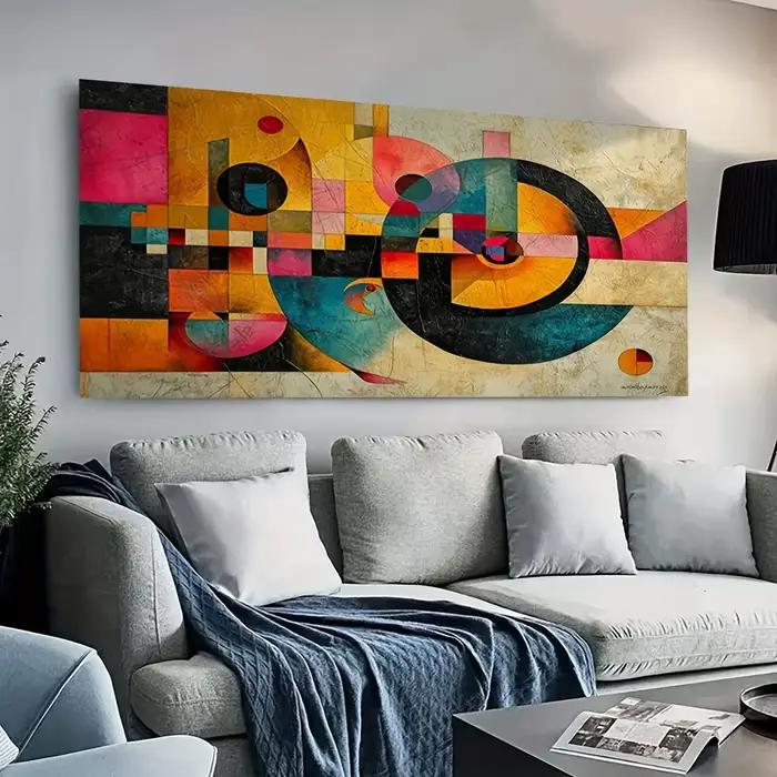 Grande toile d'art abstrait moderne – Conception géométrique vibrante avec un thème d'esprit tourbillonnant
